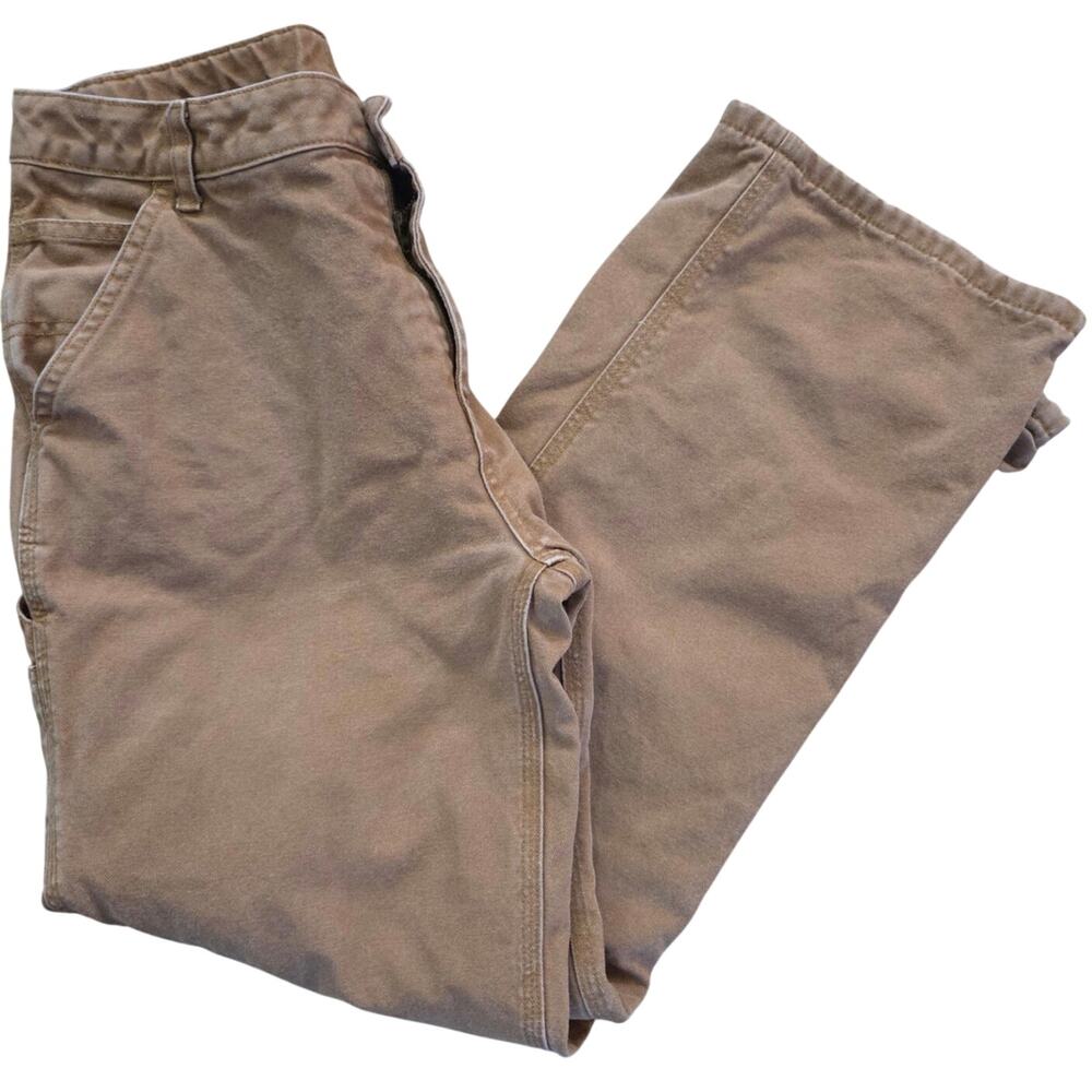 Carhartt canvas dungaree flannel-lined carpenter jeans size 14 brown